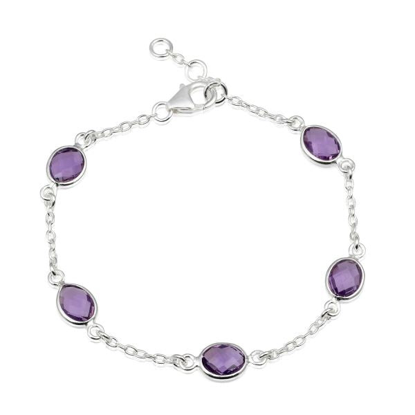 Zilveren armband met ovaal gefacetteerd in kap gezette edelsteen - 925 zilver