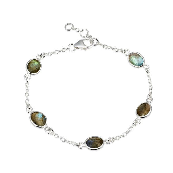 Zilveren armband met ovaal gefacetteerd in kap gezette edelsteen - 925 zilver