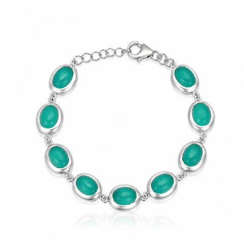 Zilveren armband met ovale edelstenen - 925 zilver - 8 x 6 mm · Chalcedoon