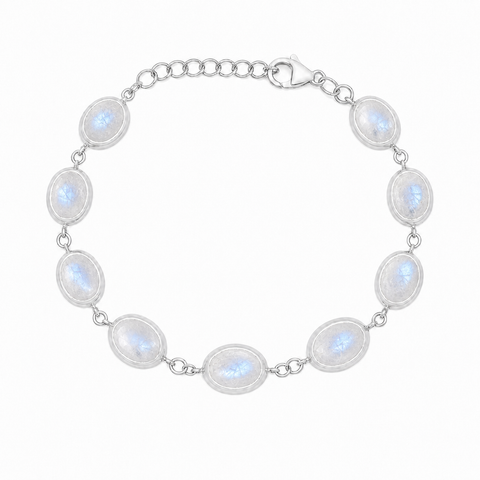 Zilveren armband met ovaal in kap gezette edelsteen - 925 zilver - 8 x 6 mm · Regenboog Maansteen
