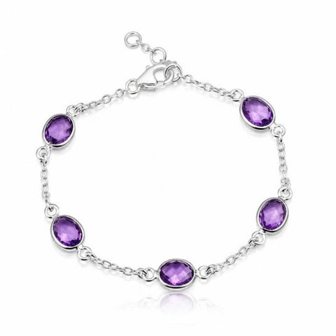 Zilveren armband met ovaal gefacetteerde edelstenen - 925 zilver - 8 x 6 mm · Amethist