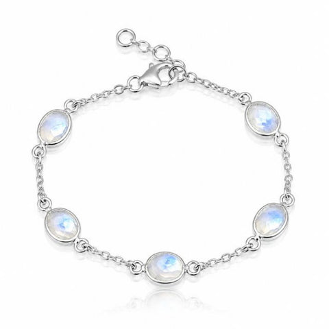 Zilveren armband met ovaal gefacetteerde edelstenen - 925 zilver - 8 x 6 mm · Regenboog Maansteen