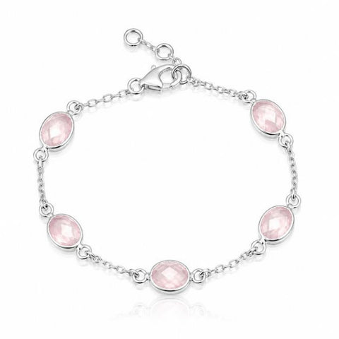 Zilveren armband met ovaal gefacetteerde edelstenen - 925 zilver - 8 x 6 mm · Rozenkwarts