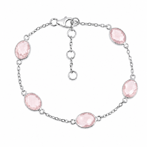 Zilveren armband met ovaal gefacetteerd in kap gezette edelsteen - 925 zilver · Rozenkwarts