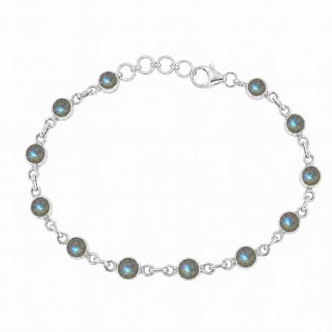 Zilveren armband met rond geslepen in kap gezette edelsteen - 925 zilver - 5 mm · Labradoriet