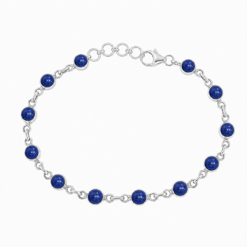 Zilveren armband met rond geslepen in kap gezette edelsteen - 925 zilver - 5 mm · Lapis Lazuli