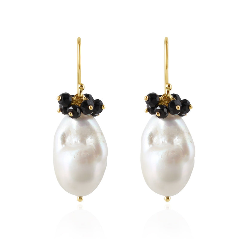 Gouden oorhangers met edelstenen en zoetwater parel - 14 karaat - 18 x 12 mm
