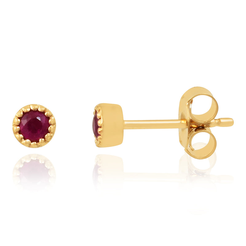 Oorstekers met rond met parelrand gezette edelsteen, gefacetteerd - goldplated zilver - 3 mm