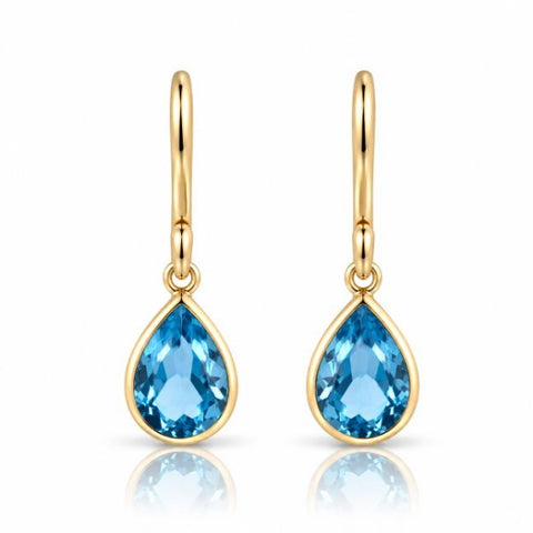 Gouden oorhangers met druppelvormige facet geslepen edelstenen - 14 karaat - 7 x 5 mm · Blauwe Topaas