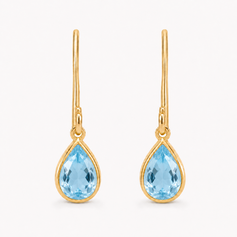Oorhangers met edelsteen, gefacetteerd - goldplated zilver - 7 x 5 mm · Blauwe Topaas
