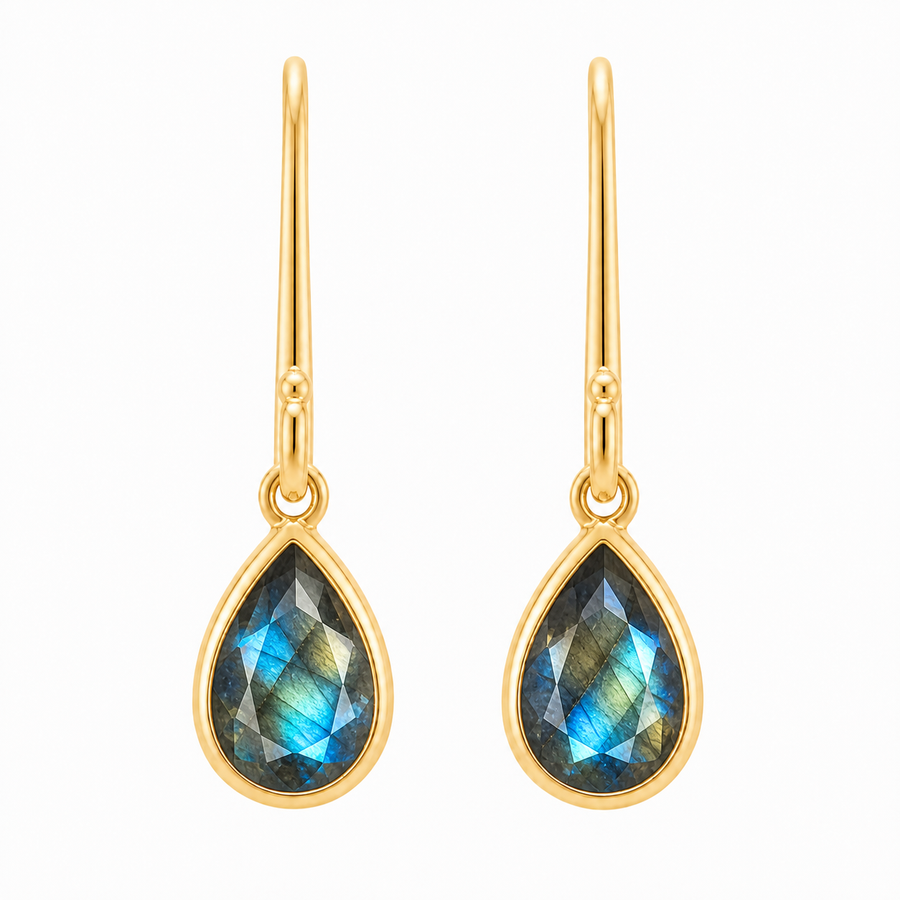 Oorhangers met edelsteen, gefacetteerd - goldplated zilver - 7 x 5 mm · Labradoriet · productfoto · steen:labradoriet