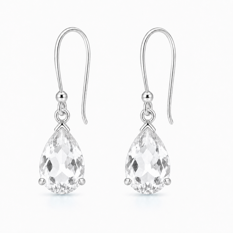Zilveren oorhangers met druppelvormig in klauwzetting gezette edelsteen, gefacetteerd - 925 zilver - 28 x 8 mm · Bergkristal · productfoto · steen:bergkristal