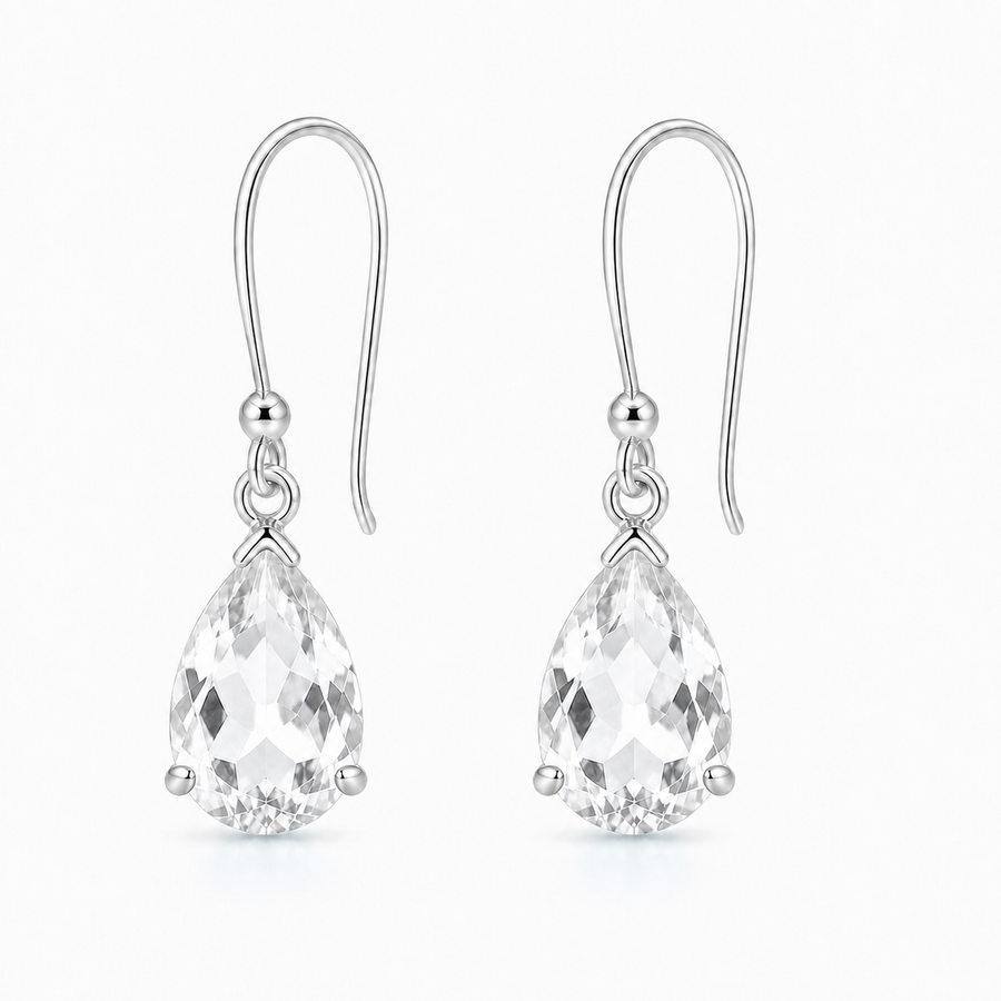 Zilveren oorhangers met druppelvormig in klauwzetting gezette edelsteen, gefacetteerd - 925 zilver - 28 x 8 mm · Bergkristal · productfoto · steen:bergkristal