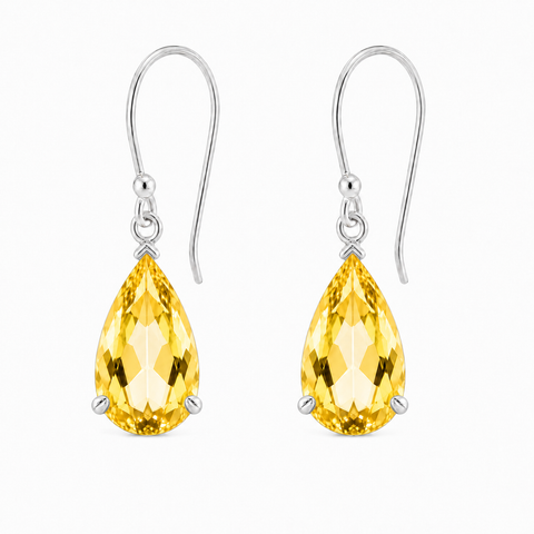 Zilveren oorhangers met druppelvormig in klauwzetting gezette edelsteen, gefacetteerd - 925 zilver - 28 x 8 mm · Citrien
