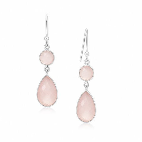 Zilveren oorhangers met facet gezette edelsteen - 925 zilver - 40 x 11 mm · Rozenkwarts