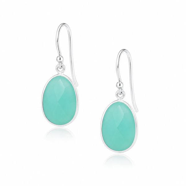Zilveren oorhangers met druppelvormige gefacetteerde edelstenen - 925 zilver - 30 x 14 mm · Chalcedoon · productfoto · steen:chalcedoon