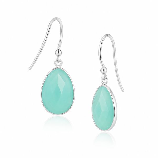 Zilveren oorhangers met druppelvormige gefacetteerde edelstenen - 925 zilver - 30 x 14 mm · Chalcedoon · productfoto · steen:chalcedoon