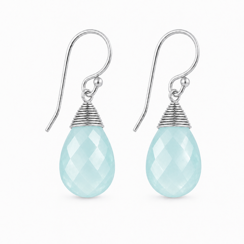 Zilveren oorhangers met druppelvormig in kap gezette edelsteen, gefacetteerd - 925 zilver - 14 x 10 mm · Chalcedoon