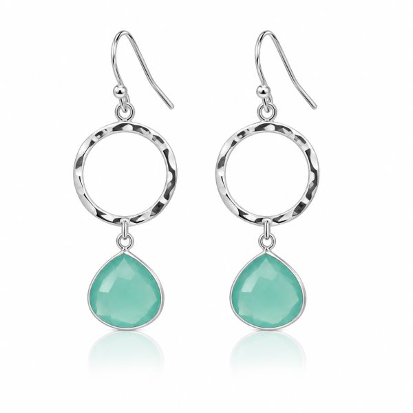 Zilveren oorhangers met druppelvormig edelstenen - 925 zilver - 12 x 12 mm · Chalcedoon · productfoto · steen:chalcedoon