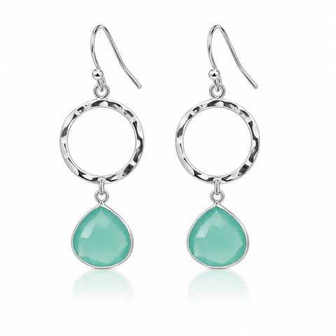 Zilveren oorhangers met druppelvormig edelstenen - 925 zilver - 12 x 12 mm · Chalcedoon