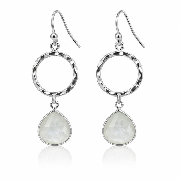Zilveren oorhangers met druppelvormig edelstenen - 925 zilver - 12 x 12 mm · Regenboog Maansteen · productfoto · steen:regenboog-maansteen