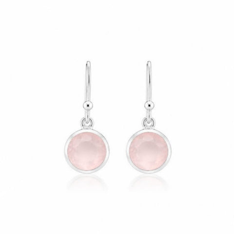 Zilveren oorhangers met rond facet geslepen edelsteen - 925 zilver - 8 mm · Rozenkwarts