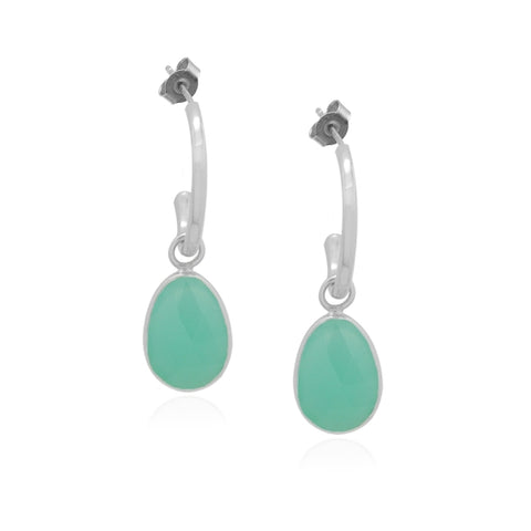 Zilveren creolen met edelsteen, gefacetteerd - 925 zilver - 12 x 8 mm · Chalcedoon