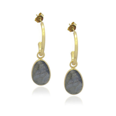 Creolen met edelsteen - goldplated zilver - 12 x 8 mm · Labradoriet