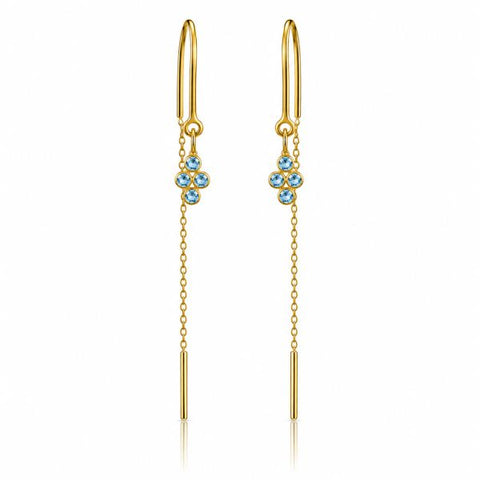 Goldplated doortrek oorhangers met gefacetteerde edelstenen - goldplated zilver - 3 mm · Blauwe Topaas