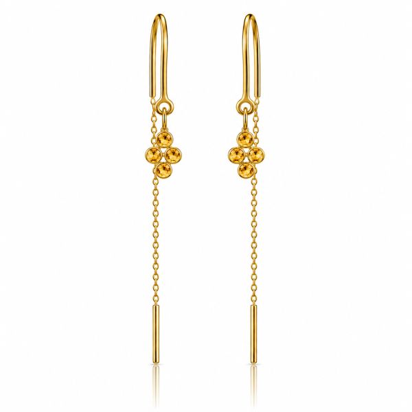 Goldplated doortrek oorhangers met gefacetteerde edelstenen - goldplated zilver - 3 mm · Citrien · productfoto · steen:citrien
