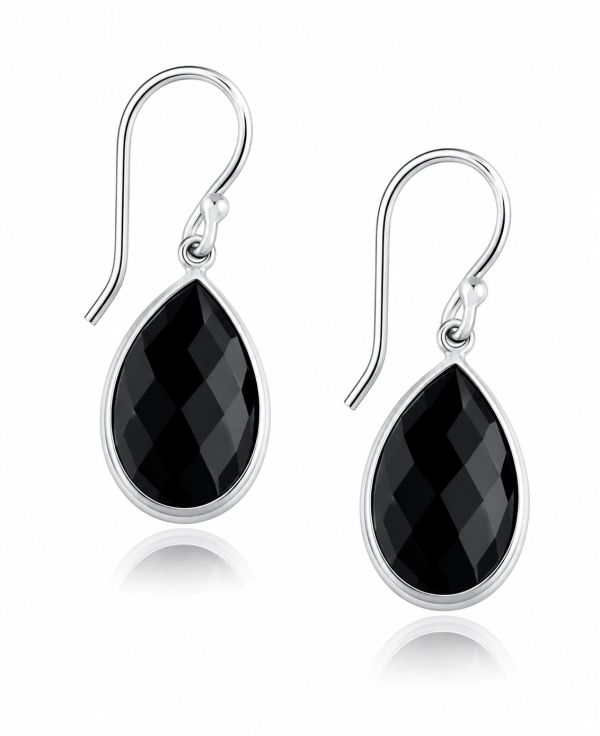 Zilveren oorhangers met gefacetteerde druppelvormig in kap gezette edelsteen - 925 zilver - 30 x 11 mm