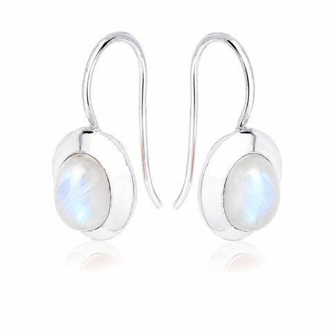 Zilveren oorhangers met ovale edelstenen - 925 zilver - 9 x 7 mm · Regenboog Maansteen