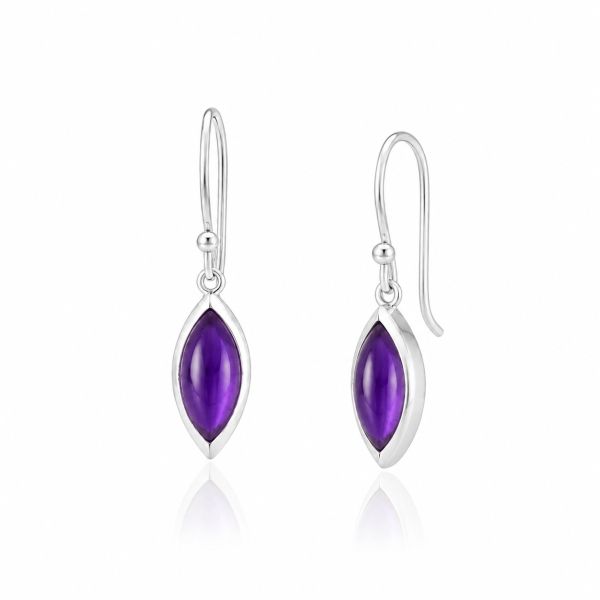 Zilveren oorhangers met marquise geslepen edelstenen - 925 zilver - 10 x 6 mm