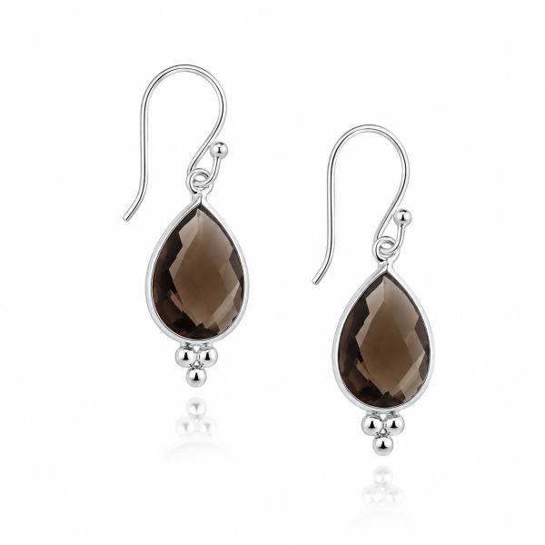 Zilveren oorhangers met druppelvormig in kap gezette edelsteen, gefacetteerd - 925 zilver - 12 x 8 mm