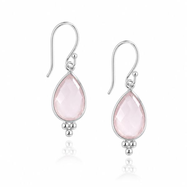 Zilveren oorhangers met druppelvormig in kap gezette edelsteen, gefacetteerd - 925 zilver - 12 x 8 mm