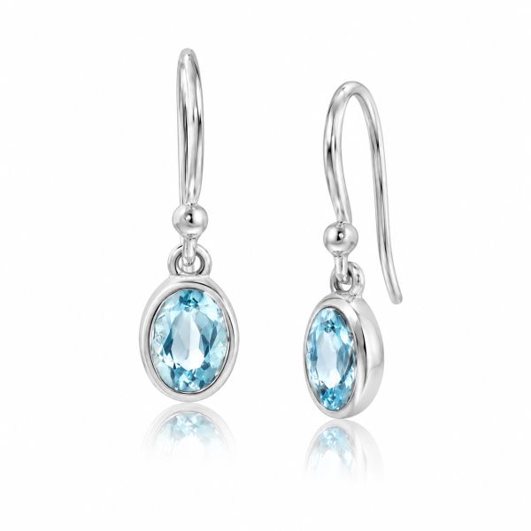 Zilveren oorhangers met ovaal gefaceteerde edelstenen - 925 zilver - 6 x 4 mm · Blauwe Topaas · productfoto · steen:blauwe-topaas