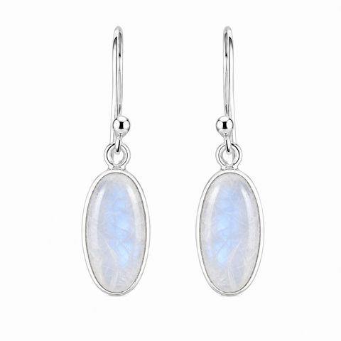 Zilveren oorhangers met ovale edelstenen - 925 zilver - 14 x 8 mm · Regenboog Maansteen