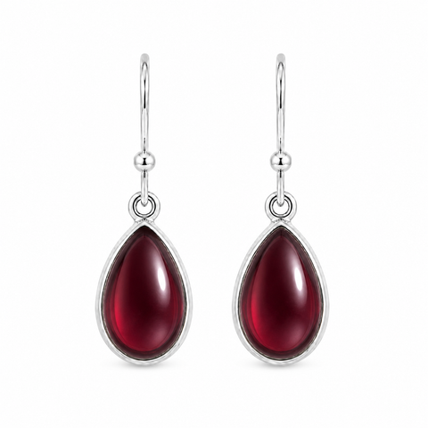 Zilveren oorhanger met druppelvormige edelsteen - 925 zilver - 28 x 9 mm · Granaat