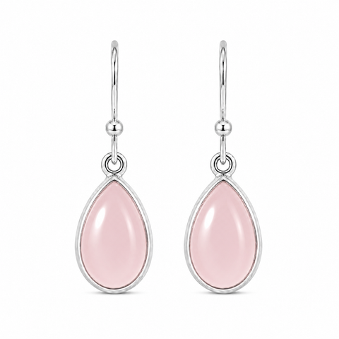 Zilveren oorhanger met druppelvormige edelsteen - 925 zilver - 28 x 9 mm · Rozenkwarts