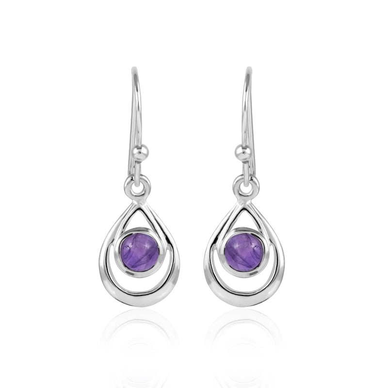 Zilveren oorhangers met ronde edelsteen in open druppel - 925 zilver · Amethist · productfoto · steen:amethist