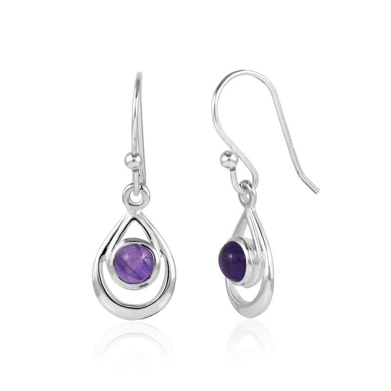 Zilveren oorhangers met ronde edelsteen in open druppel - 925 zilver · Amethist · productfoto · steen:amethist