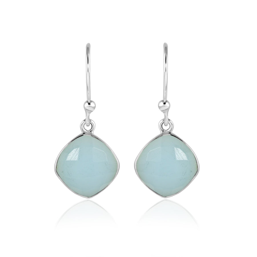 Zilveren oorhangers met kussen geslepen gefacetteerde edelsteen - 925 zilver · Chalcedoon · productfoto · steen:chalcedoon