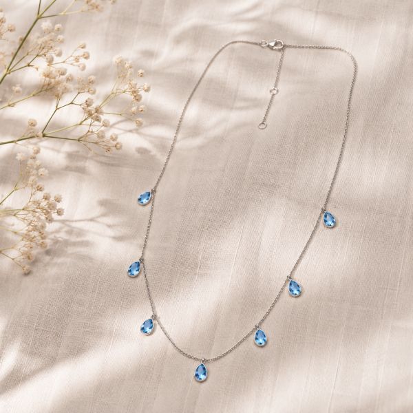 Zilveren collier met druppelvormig edelstenen - 925 zilver - 40 cm
