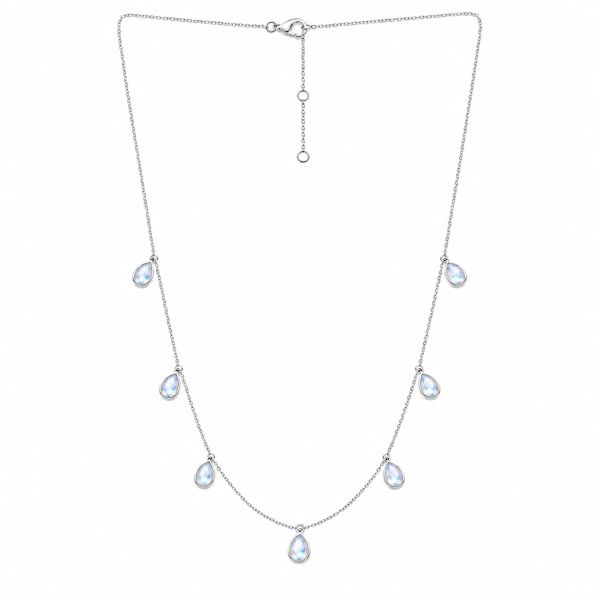 Zilveren collier met druppelvormig edelstenen - 925 zilver - 40 cm