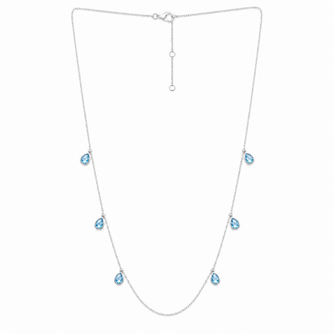 Zilveren collier met druppelvormig hangende edelsteen - 925 zilver - 40 cm · Blauwe Topaas