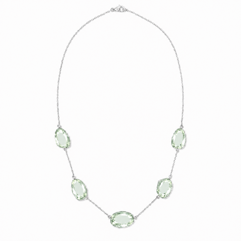 Zilveren collier met vrijvormig in kap gezette edelsteen, gefacetteerd - 925 zilver - 49 cm · Prasioliet · productfoto · steen:prasioliet