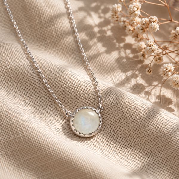 Zilveren collier met ronde edelsteen - 925 zilver - 10 mm