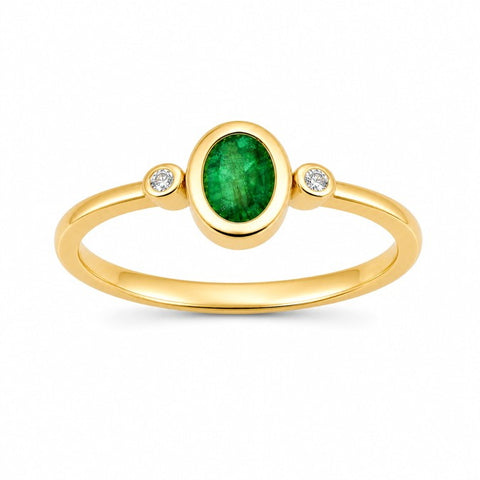 Gouden ring met Smaragd en diamanten - 14 karaat - 6 x 4 mm