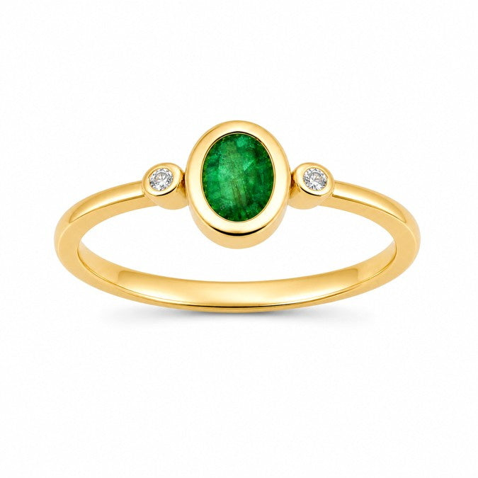 Gouden ring met Smaragd en diamanten - 14 karaat - 6 x 4 mm