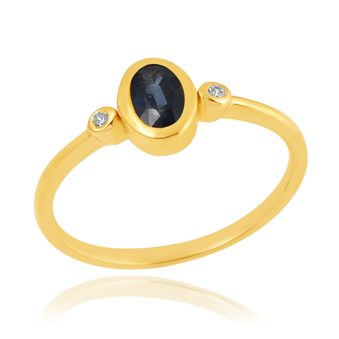Gouden ring met Blauwe Saffier edelsteen en diamand